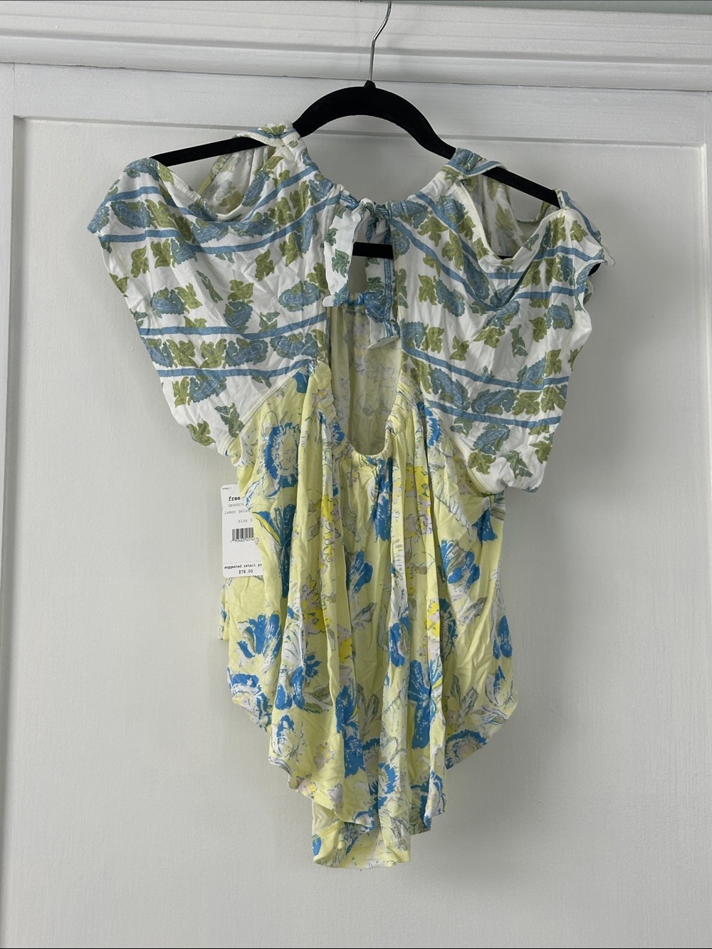 Women’s Floral cold Shoulder Top in Yellow and Blue - bin 2 - Picture 2 of 8